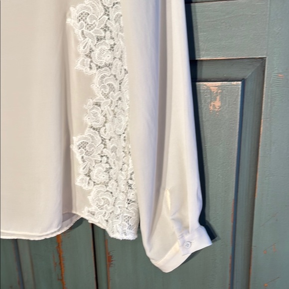 Beautiful Rebecca Taylor Silk Cream Lace Mandarin Collar Blouse EUC - Picture 6 of 9